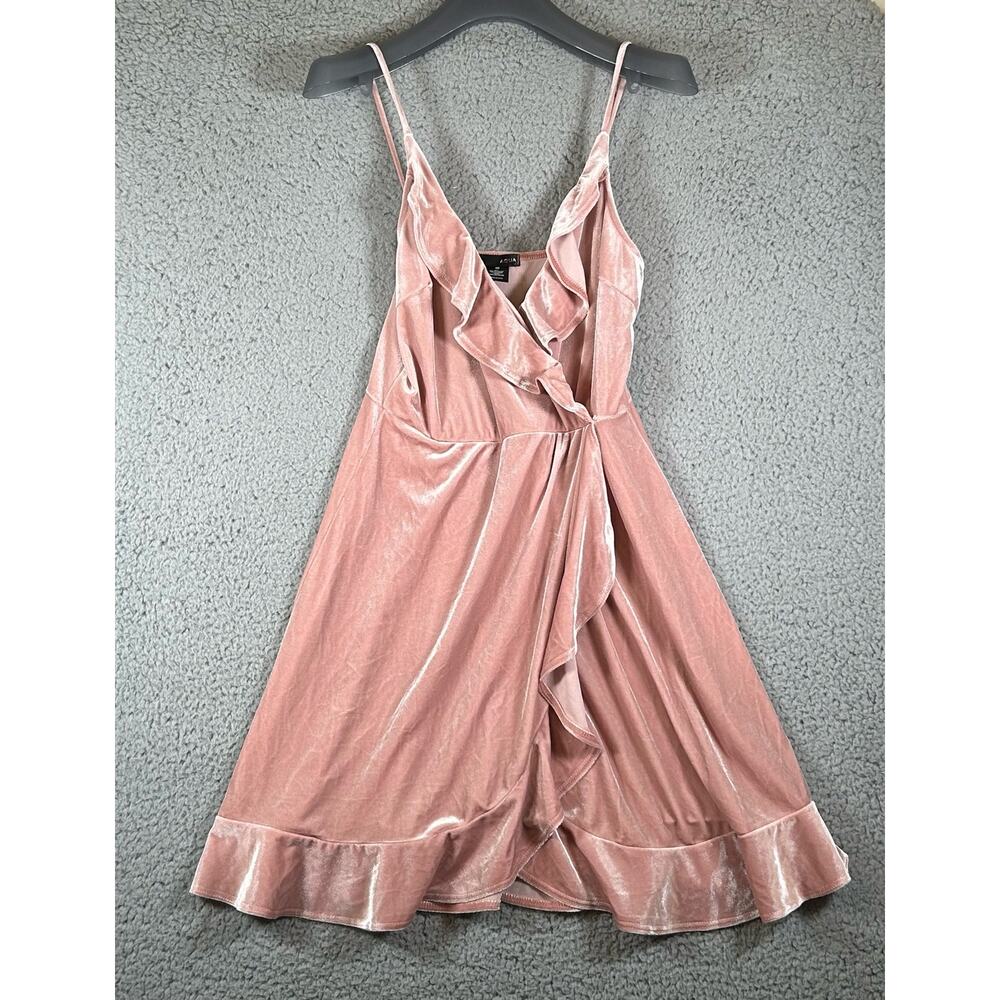 Aqua Dress Women M Pink Velvet Ruffled Sleeveless Made in U.S.A, Barbie Core - Picture 3 of 9